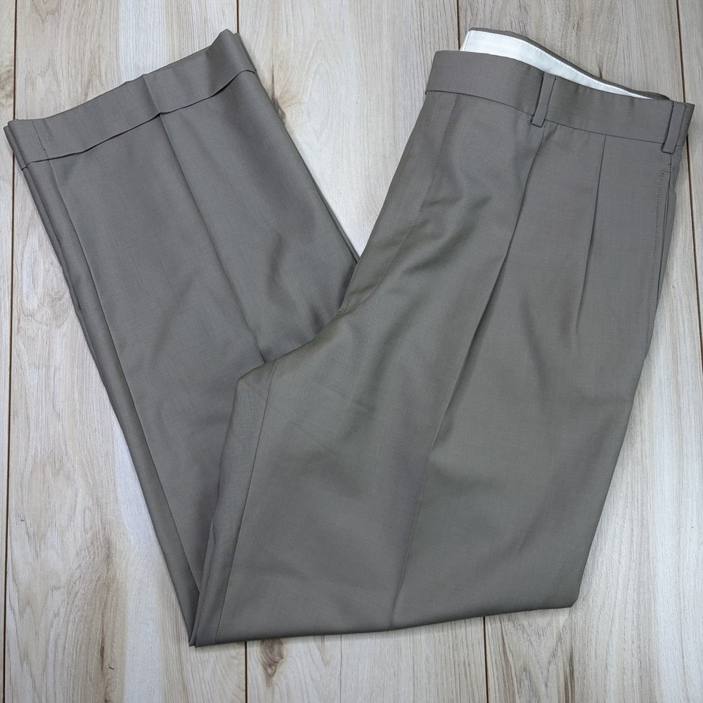 Brooks Brothers Loro Piana Twill Wool Pleated Dress Pants Mens 36x30 Beige